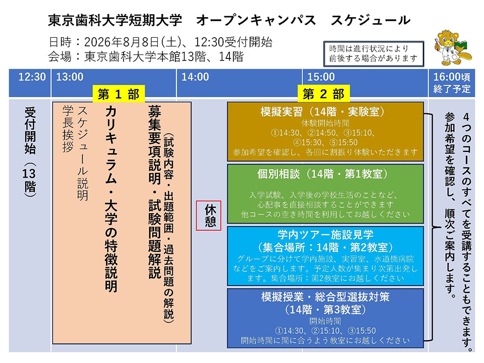 オープンキャンパスのスケジュール